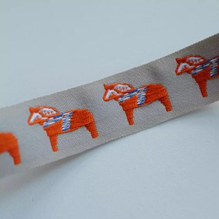 Garden灰底橙色小马有机棉装 饰织带 25mm宽英国Textile 210cm长