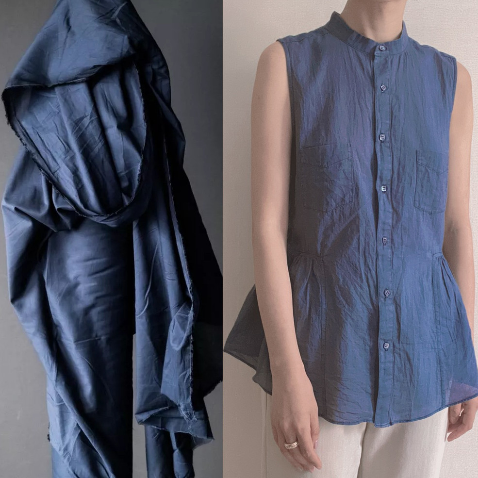 海军蓝半透有机棉巴里纱115cm宽