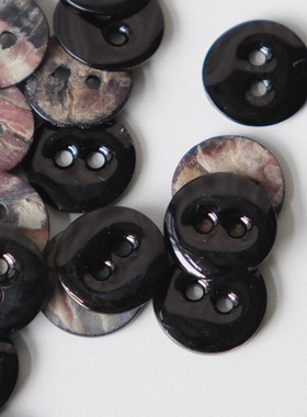 13mm不到一颗英国Textile Garden光亮黑色树脂覆盖贝壳纽扣