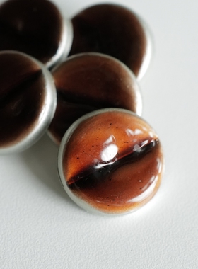 绝版18mm一颗价英国Textile Garden棕红色光亮透明树脂底座纽扣