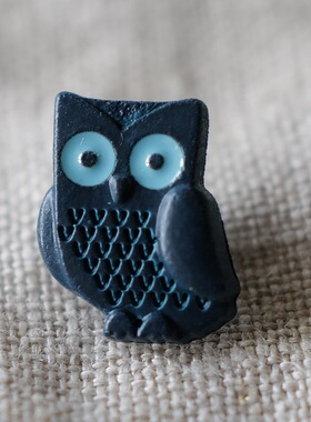 13mm×10mm一颗价英国 Textile Garden萌萌哒松石蓝色猫头鹰纽扣