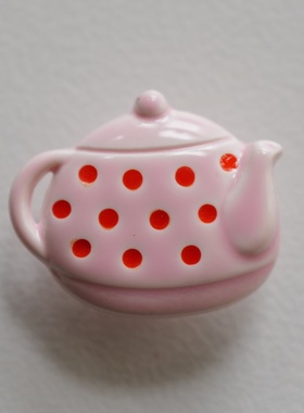 20mmx16mm一颗价英国Textile Garden粉色红波点下午茶茶壶纽扣