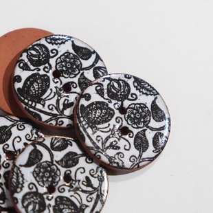 27mm一颗价英国Stockwell光亮白底深黑植物蝴蝶版 画手工陶瓷纽扣