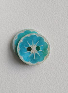 12mm一颗价英国Textile Garden哑光贝壳松石蓝雪绒花纽扣