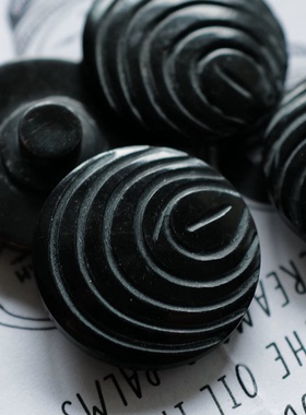 25mm 一颗价格英国Textile Garden黑色水牛角漩涡纹纽扣