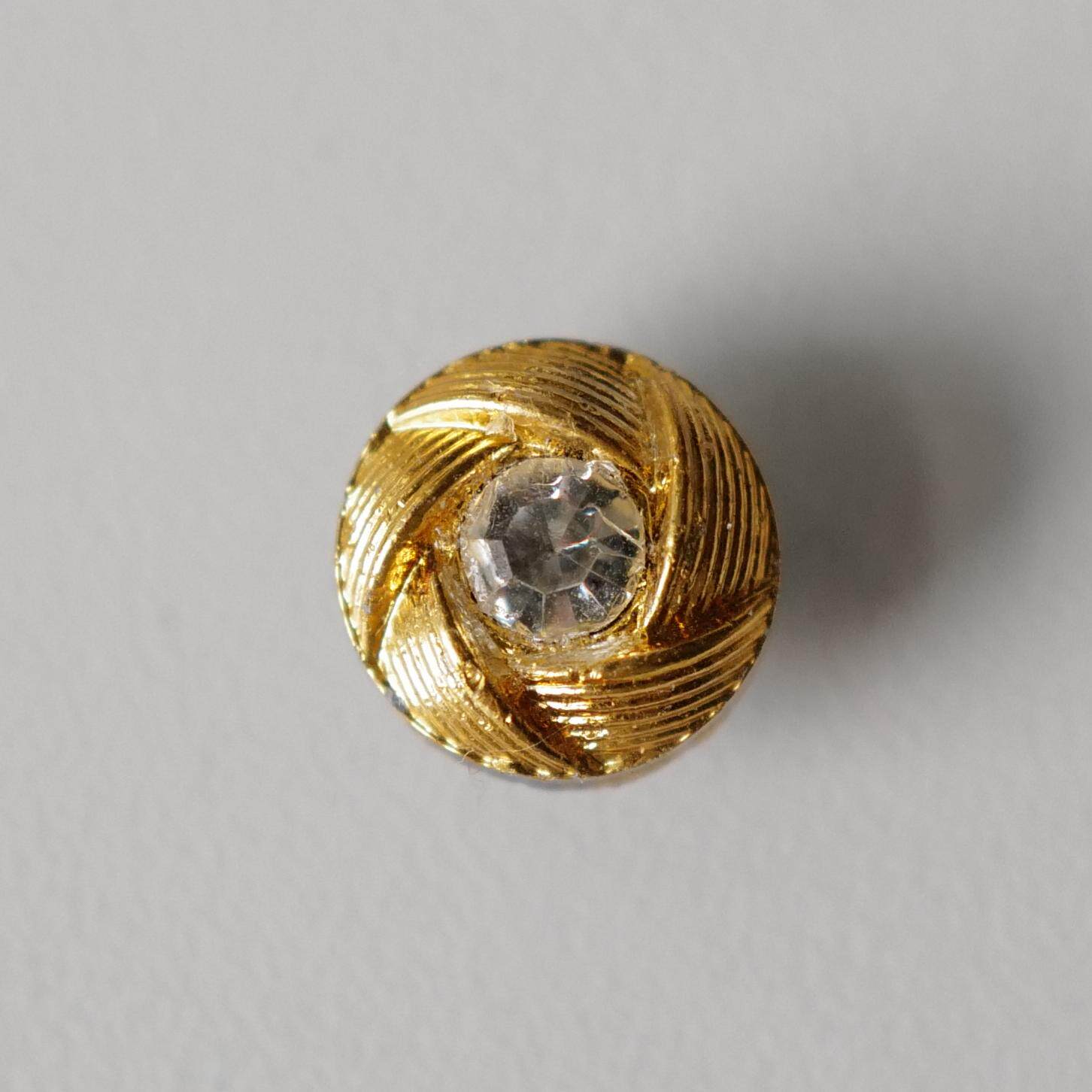 11mm多仅1颗德国VINTAGE Art Deco莱茵石缎面旋纹金色玻璃纽扣