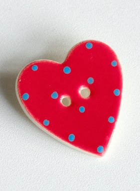 27mm一颗价英国Stockwell光亮红底蓝色波点爱心手工陶瓷纽扣