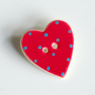 27mm一颗价英国Stockwell光亮红底蓝色波点爱心手工陶瓷纽扣