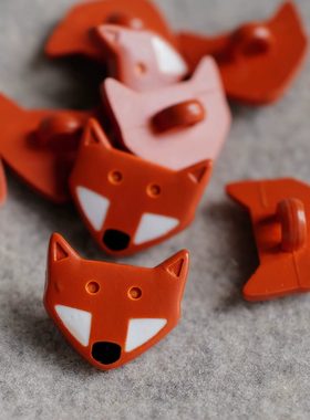 15mm 一颗价英国Textile Garden橘红色狐狸脸造型童趣纽扣