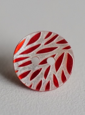 14mm一颗价英国Textile Garden红色叶片图案不平整贝壳纽扣