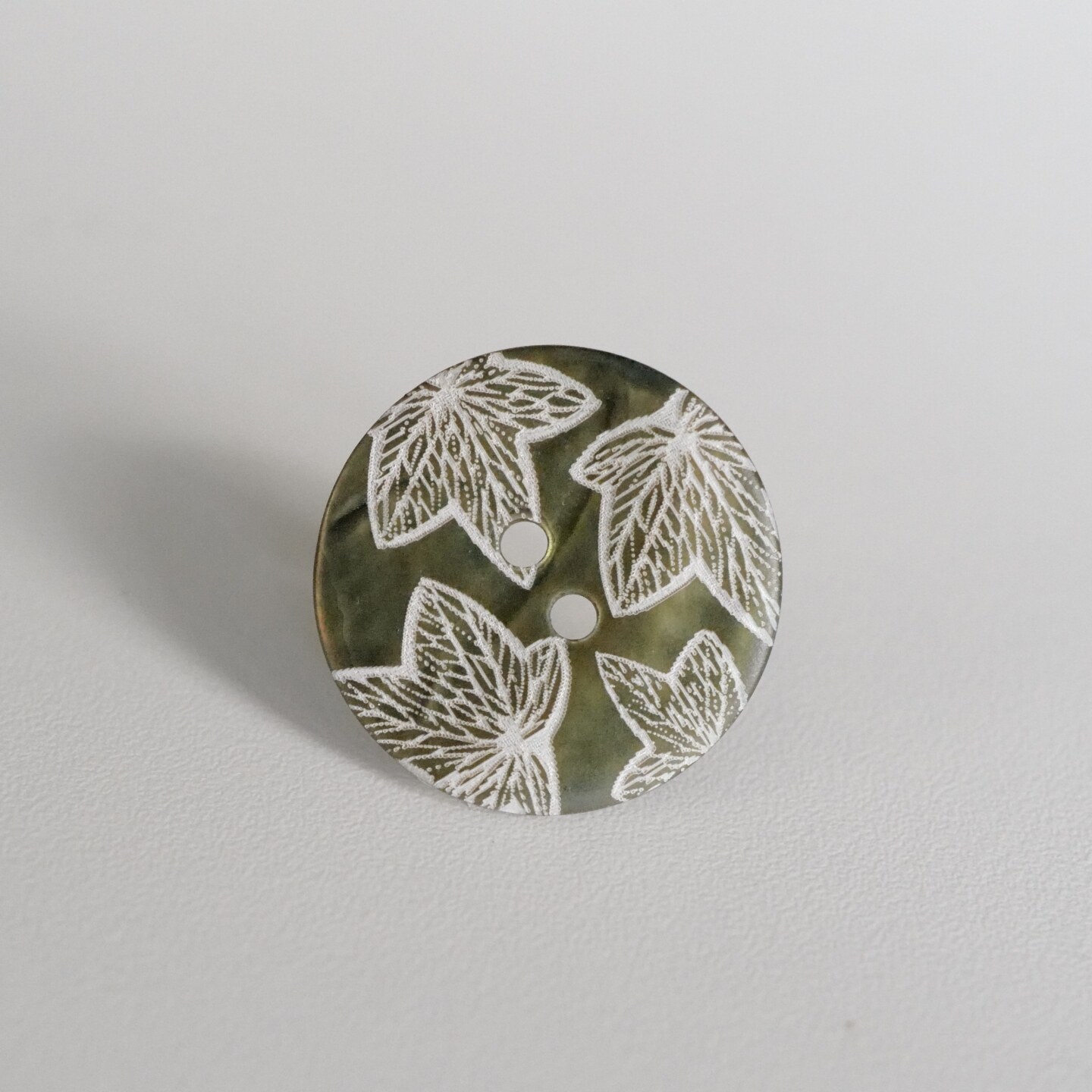 23mm一颗价英国Textile Garden白色常春藤图案绿色贝壳纽扣
