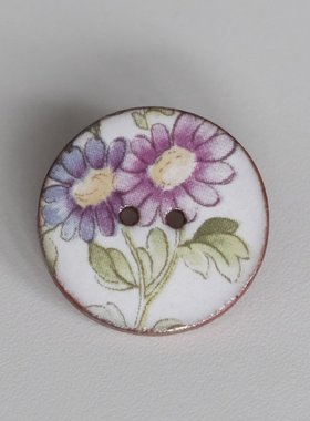 22mm仅一颗 英国Stockwell光亮白底蓝紫色雏菊手工陶瓷纽扣