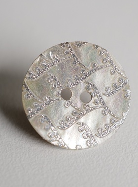 23mm1颗价不规则英国Textile Garden贝壳闪亮银蕨草格纹纽扣