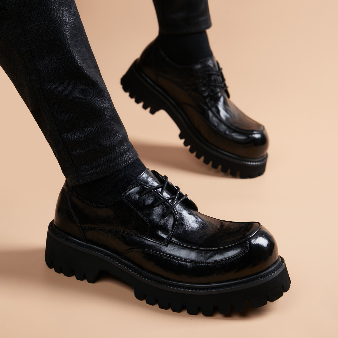 男士皮鞋真皮正品高档品牌英伦厚底休闲皮鞋男款2025新款增高男鞋