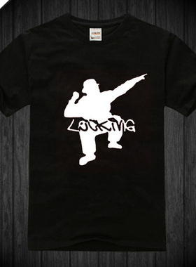 lockin时尚街舞潮流纯棉宽松有大码嘻哈圆领短袖男士男装红色t恤