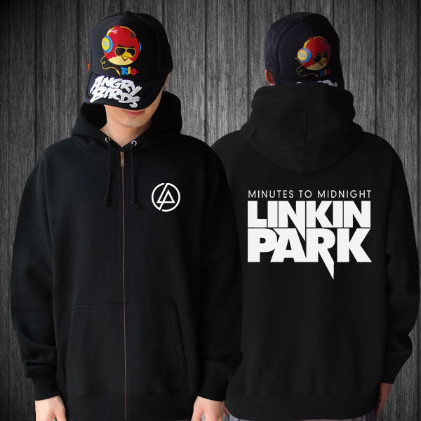 linkin park 印花加厚纯棉抓绒拉链宽松卫衣男开衫帽衫秋冬外套