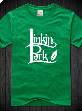 linkin park 林肯公园 绿色t恤纯棉宽松透气圆领短袖男士大码胖子