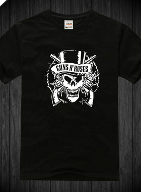 Guns N' Roses 枪花 黑色纯棉t恤宽松圆领短袖男衣服文化衫体恤夏