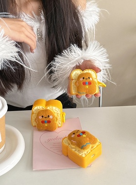 可爱黄色姜饼人吐司面包airpods五代耳机套适用苹果airpodspro2第二代airpods3软防摔airpods1/2不掉盖保护壳