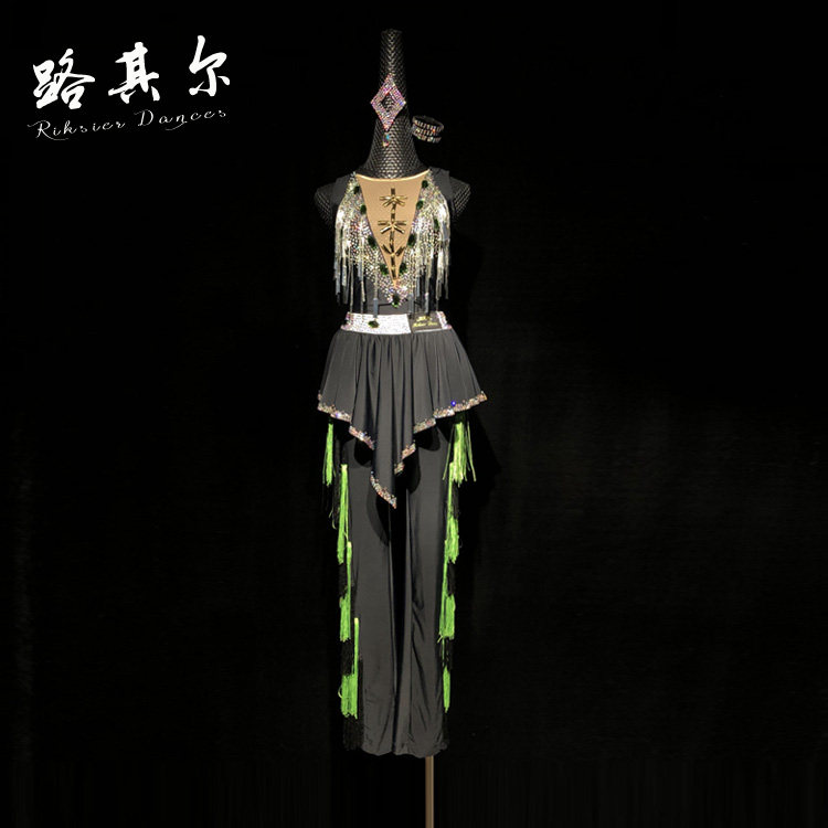 路其尔*女士新款拉丁舞表演服装国标舞比赛服烫钻儿童裤装L-2182