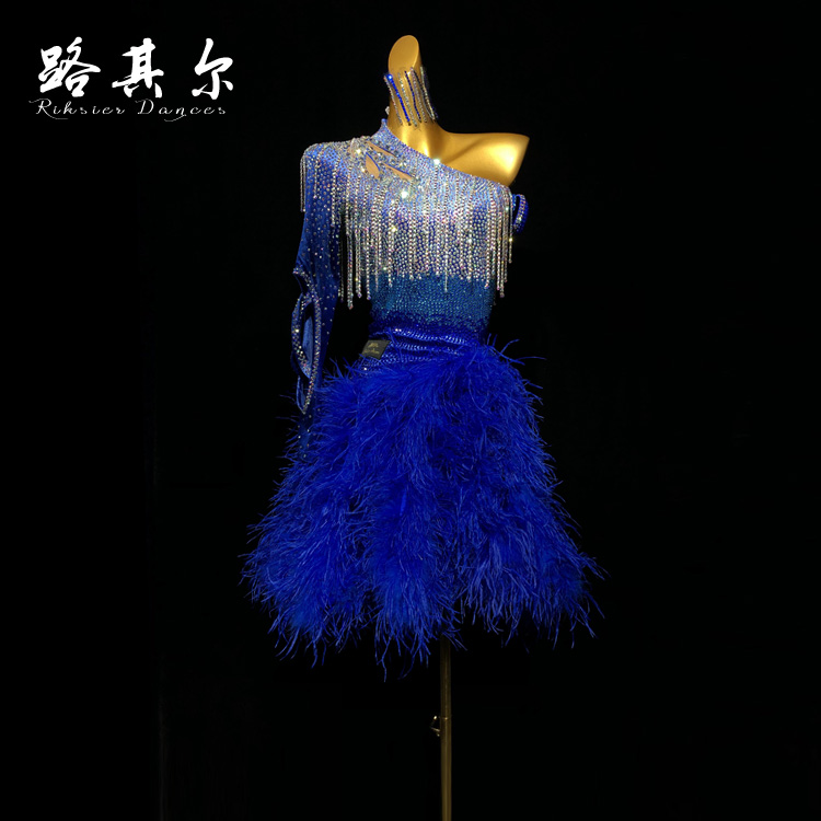 路其尔*女士新款拉丁舞表演服装国标舞比赛服烫钻儿童L-2194