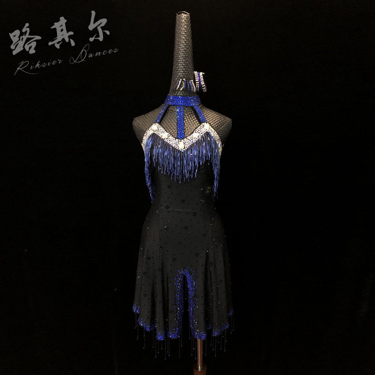 路其尔·新款女童拉丁舞女成人儿童舞服烫钻比赛服珠管流苏