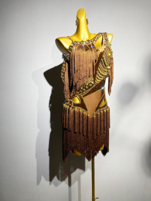 路其尔*高定新款成人比赛服国标舞流苏钻服拉丁舞儿童演出L-2435