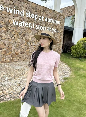 CHESTER CHARLES | 2026新款 暗花心形薄款圆领短袖套头针织衫