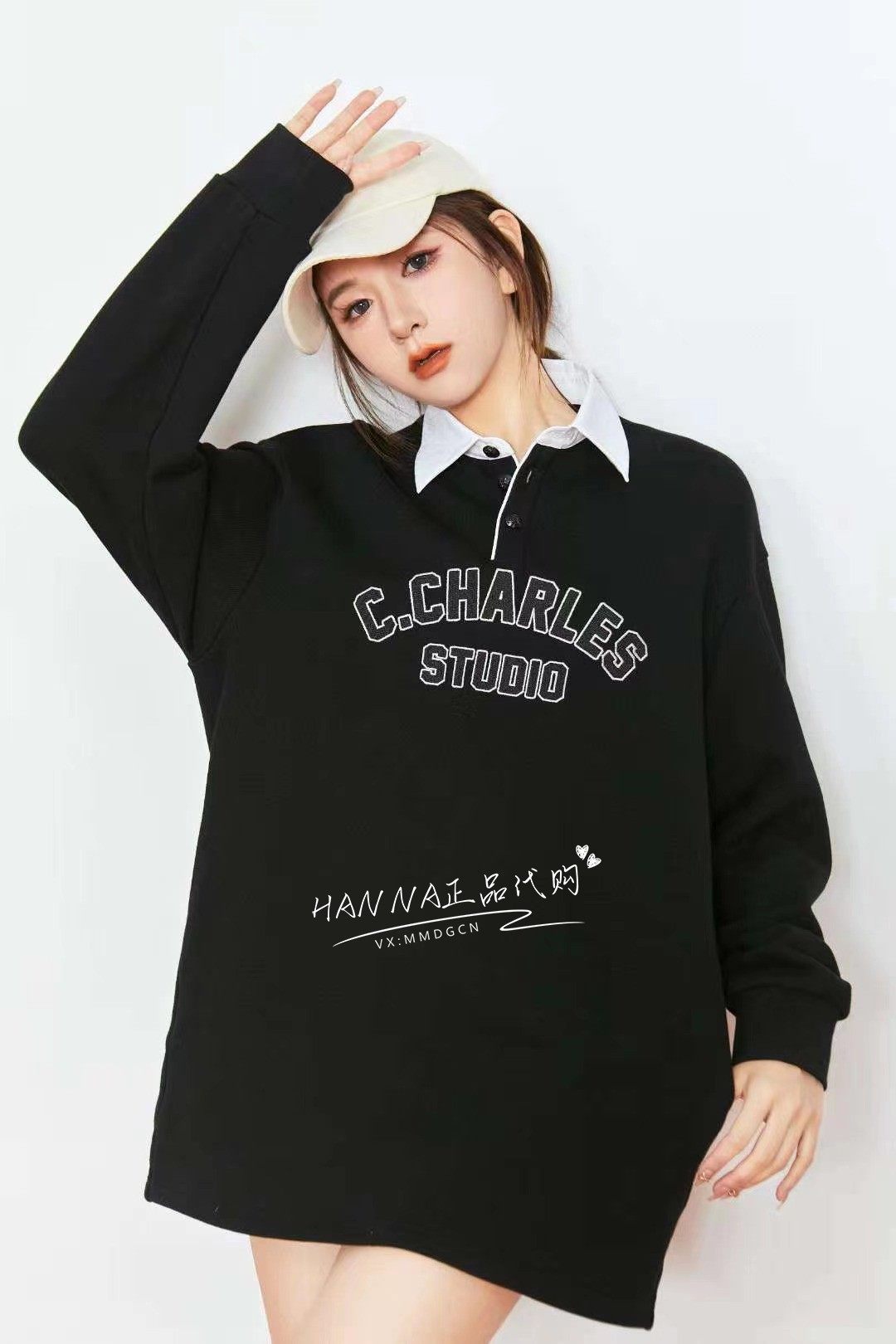 包邮 chester charles 2023年春夏  印花logo翻领卫衣  hanna代购