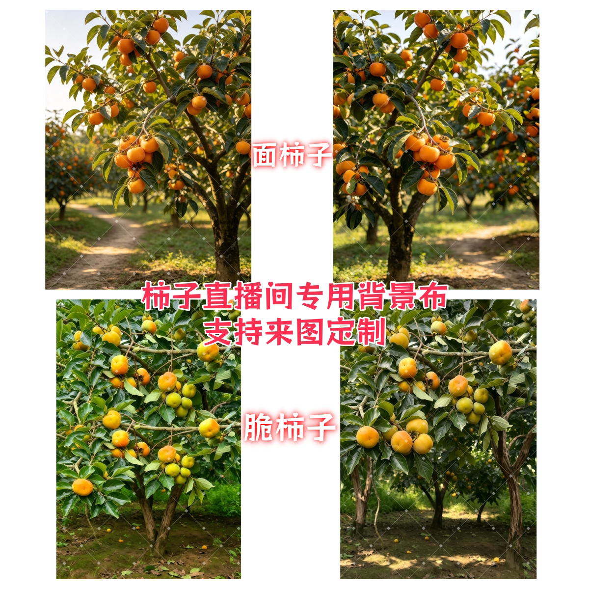 柿子直播果园3D背景布来图定制