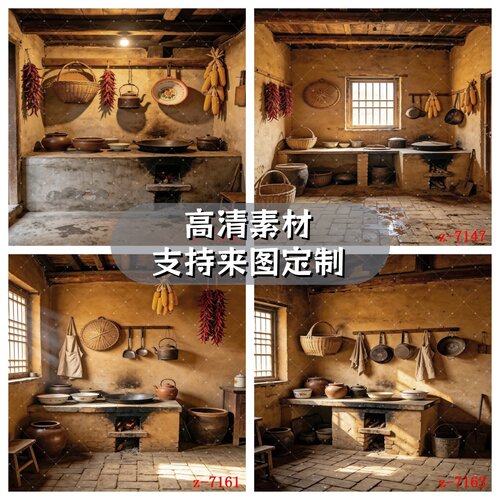 网红主播助农直播间复古厨房背景
