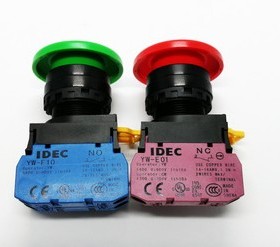 日本和泉 IDEC YW1B-M4E10G  蘑菇头按钮 绿色 一常开 11R 1A1B红