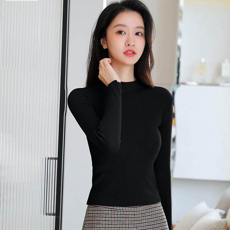 半高领打底衫女内搭修身薄款秋冬新款女装针织上衣小个子短款毛衣