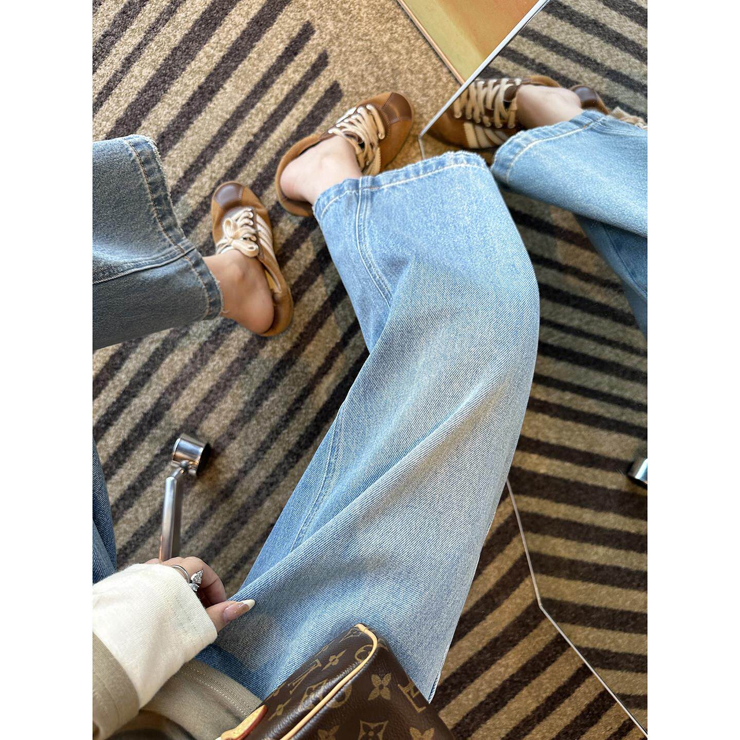 小个子本命！~九分弯刀牛仔裤女2026新款春季浅蓝色宽松阔腿裤子