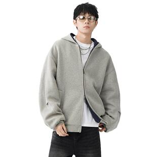 重磅潮牌秋冬季纯棉双面穿美式卫衣男双拉链高街连帽开衫休闲外套