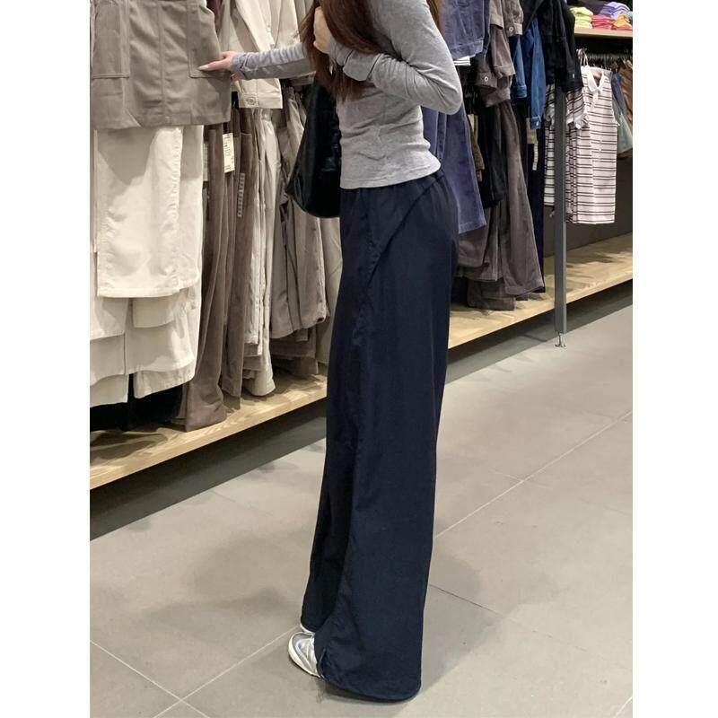 藏青色工装直筒休闲裤女夏季新款胖mm梨形身材宽松显瘦速干运动裤