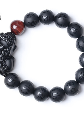 晶万顺天然黑曜石貔貅貔貅手链