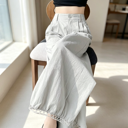 2026夏季冰感九分灯笼裤宽松显瘦花边裤脚休闲直筒设计感薄款长裤