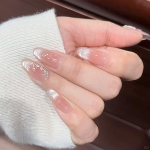 圆熙 纯手工穿戴甲裸色闪钻美甲可拆卸显白高级感指甲贴片 清欢