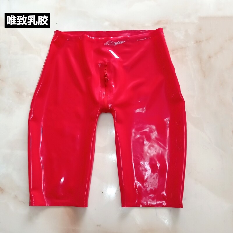 Latex  纯天然乳胶男士内裤短裤紧身红色多色开裆部拉链定做定制
