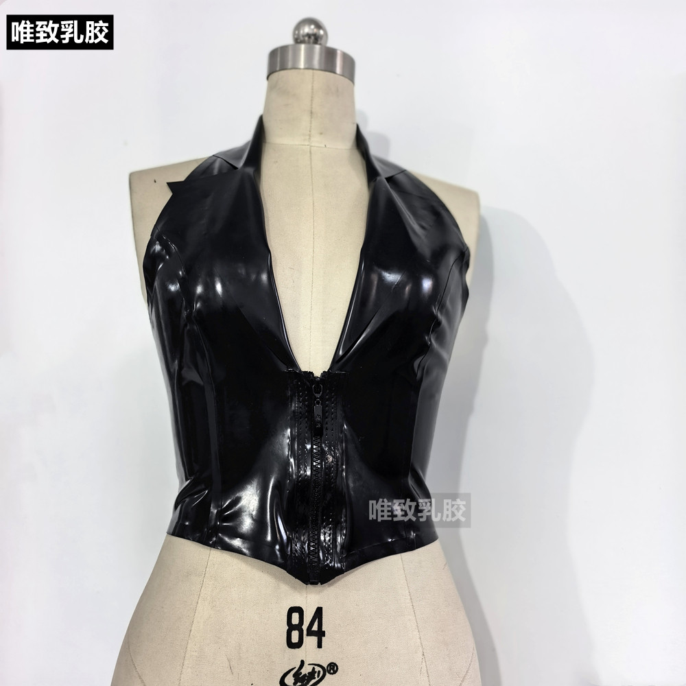 纯天然乳胶衣女式上衣背心马夹拉链紧身修身黑色多色手工定做定制