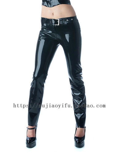Latex trousers 纯天然乳胶衣女士裤长裤子黑色手工定做含皮带