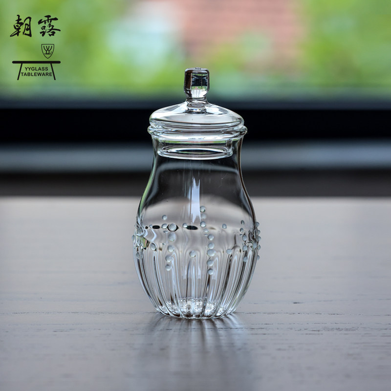 yyglass.雅雅朝露系列高硼硅耐热玻璃茶具灯工吹制工艺玉兰茶叶罐