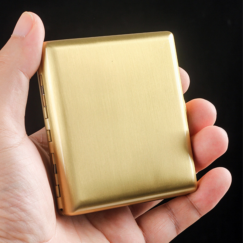 双枪黄铜金色拉丝粗烟盒20支装光面 男士超薄便携 精巧礼盒大容量