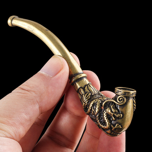 铜制烟斗手工雕龙旱烟袋锅子老式传统大烟杆男士创意龙凤卷烟烟嘴