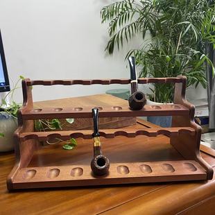 大容量实木双层16位烟斗架男士家用沙比利烟斗座收纳展示支架收藏
