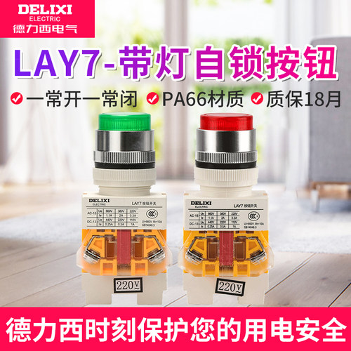德力西带灯按钮开关自复位自锁式