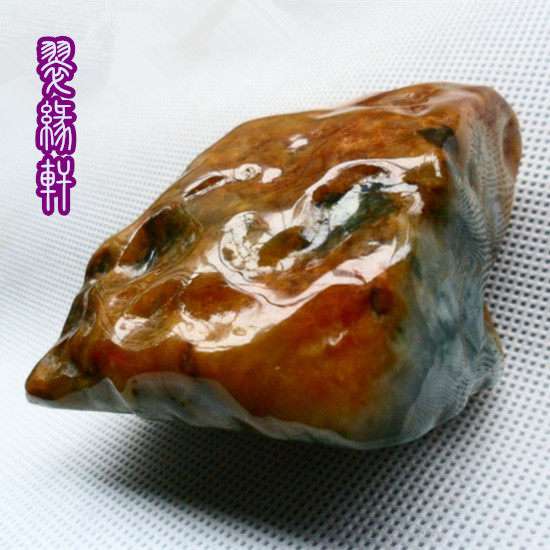 缅甸冰糯种黄翡毛料色料 翡翠原石茄紫手玩件料 玉石A货绿花明料