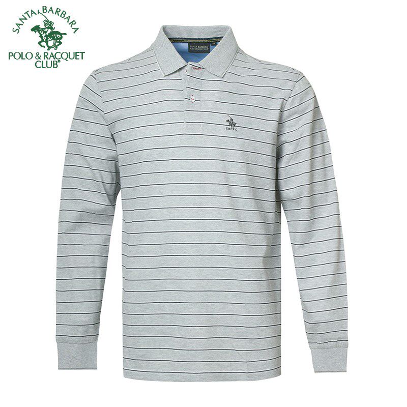 圣大保罗专柜男装条纹长袖T恤丝光棉薄款翻领春夏POLO衫
