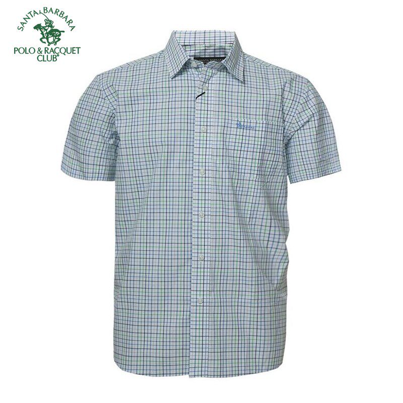 POLO圣大保罗 商务休闲男衬衣纯棉格子短袖衬衫PS14WH128